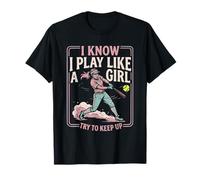 Illustration rétro avec Citation de Joueur de Softball I Play Like A Girl T-Shirt