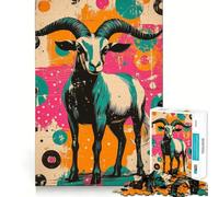 Illustration rétro de chèvre Puzzle de 1000 pièces pour Adultes Jeu de réflexion Intelligent Activité à la Maison Découpe Lisse Surprise de Noël (38x52cm)