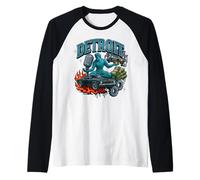 Illustration rétro de Style Bootleg de Detroit Muscle Car City Manche Raglan