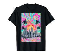 Illustration rétro d'un Palmier Arc-en-Ciel de Miami T-Shirt
