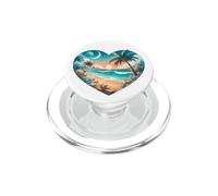 Illustration Romantique en Forme de cœur au Coucher du Soleil, Plage et Palmiers PopSockets PopGrip pour MagSafe
