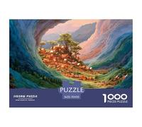 Illustration Rural Village 1000 Pcs Carton Extra-épais Lot de Puzzles Mountain Cave Village Stimulant Et Éducatif Jeu Créatif Puzzles As Birthday Gifts 70x50cm/1000pcs