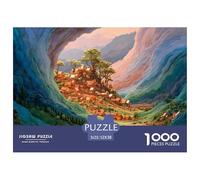 Illustration Rural Village 1000 Pcs Carton Extra-épais Lot de Puzzles Mountain Cave Village Stimulant Et Éducatif Jeu Créatif Puzzles pour Adultes Et Enfants 52x38cm/1000pcs