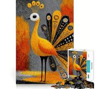 Illustration stylisée de Paon sur Fond Abstrait Puzzle de 1000 pièces pour Adolescents Amélioration de la mémoire Détente et Amusement Pièce de Collection aux découpes nettes 50x75cm