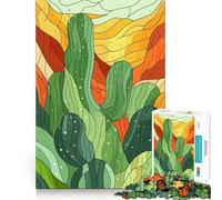 Illustration stylisée de Paysage de Cactus Puzzle de 1000 pièces pour Adultes Jeu Intelligent et Silencieux Découpe précise Cadeau Original 50x75cm