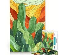 Illustration stylisée de Paysage de Cactus Puzzle de 1000 pièces pour Adultes pour stimuler Le Cerveau, se détendre et créer Une œuvre d'art mémorable 38x26cm