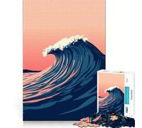 Illustration stylisée de Vagues océaniques Puzzle de 1000 pièces pour Adultes Soulagement du Stress Découpe précise Cadeau de Noël 50x75cm