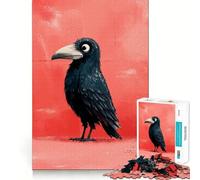 Illustration stylisée d'un Corbeau sur Fond Rouge Puzzle de 1000 pièces pour Adolescents, Jouet cognitif, Plaisir Lent, Bords de qualité supérieure, Cadeau du Père Noël 38x26cm