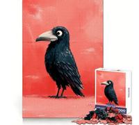 Illustration stylisée d'un Corbeau sur Fond Rouge Puzzle de 1000 pièces pour Adolescents, Jouet cognitif, Plaisir Lent, Bords de qualité supérieure, Cadeau du Père Noël 38x26cm