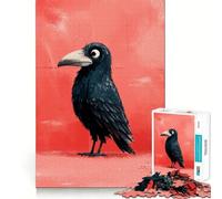 Illustration stylisée d'un Corbeau sur Fond Rouge Puzzle de 1000 pièces pour Adolescents, Jouet cognitif, Plaisir Lent, Bords de qualité supérieure, Cadeau du Père Noël 38x52cm