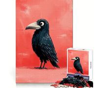 Illustration stylisée d'un Corbeau sur Fond Rouge Puzzle de 1000 pièces pour Adultes Jeu Intelligent et Silencieux Découpe précise 50x75cm