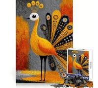 Illustration stylisée d'un Paon sur Fond Abstrait Puzzle de 1000 pièces pour Adolescents, Jeu de logique et de détente, Bords Fins, Cadeau Original 38x52cm