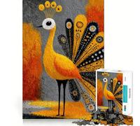 Illustration stylisée d'un Paon sur Fond Abstrait Puzzle de 1000 pièces pour Adolescents, Jeu de logique et de détente, Bords Fins, Cadeau Original 38x52cm
