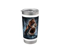 Illustration Surfer Girl Shark sautant hors de l'eau pour l'océan Gobelet isotherme en acier inoxydable double paroi