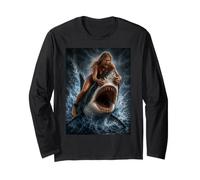 Illustration Surfer Girl Shark sautant Hors de l'eau pour l'océan Manche Longue