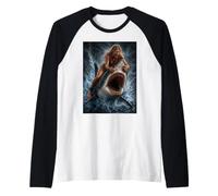 Illustration Surfer Girl Shark sautant Hors de l'eau pour l'océan Manche Raglan
