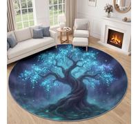 Illustration Tapis Rond Salon Moderne, Tapis de Sol Vieux Arbre Ciel Étoilé Nébuleuse Décoration Antidérapant pour Cuisine Balcon Terrasse Salle à Manger Extérieur Intérieur (90 cm, Bleu Foncé)