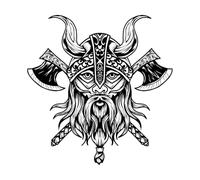 illustration tête de viking avec deux haches Stickers artistiques en vinyle 42x43.3cm Ne se décolle pas Noir