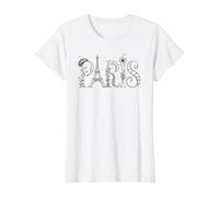 Illustration Tour Eiffel Paris Souvenir Art Voyage Français T-Shirt Graphique avec Valeur, Femme, Blanc, L