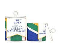 Illustration vectorielle drapeau de l'Afrique du Sud - Récipient de rangement en plastique transparent avec couvercle - Essentiels de bureau - Bocal de rangement décoratif pour fil dentaire - Pour