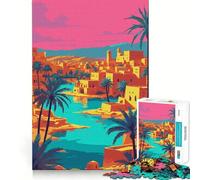 Illustration vibrante d'une Oasis désertique et Urbaine Puzzle de 1000 pièces pour Adolescents Jeu Stimulant Le Cerveau Emboîtement précis sans espaces Activité relaxante en Groupe à l'intérieur