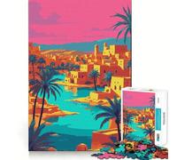 Illustration vibrante d'une Oasis Urbaine dans Le désert Puzzle de 1000 pièces Jeu de réflexion Découpe Experte Artisanat Fascinant pour Les Moments de détente (38x52cm)