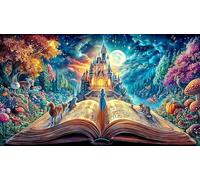 Illustrations de châteaux fantastiques avec Cascade en 4 Parties Puzzle 1000 pièces en Papier recyclé - Cadeau Amusant pour la Maison Jeu Familial Stimulant pour Adultes 38x26/1000pcs