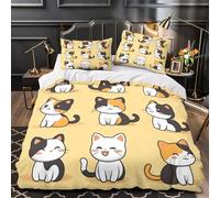 illustrations de chats mignons Impression 3D 3 pièces housse de couette style dessin animé kawaii housse de lit microfibre respirant fermeture éclair pour filles hommes adultes Double（200x200cm）