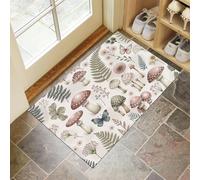 Illustrations de plantes Champignons et feuilles de fougère Paillassons antidérapants Tapis de Sol imperméable à l’Eau Tapis de Moquette pour entrée de Cuisine Tapi de Pied - 60 x 90 cm - Rose Vert