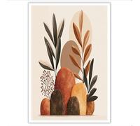 Illustrations de plantes Impression sur Toile Feuilles et pierres Beige Tableau Décoration Murale pour Chambre Peintures à l'huile pour Maison Bain Salon Chambre 70x50cm, Sans cadre
