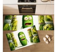 Illustrations Dessins Animés Lot de 2 Tapis de Cuisine antidérapant, Concombres Marinés Rigolos Lavable Tapis de Cuisine pour Cuisine Couloir Chambre à Coucher Salle de Bain, 43x75+43x150cm