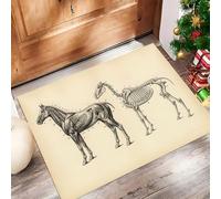 Illustrations Minimalistes Paillasson D'Entrée Discret Absorbant - - Antidérapant - Dissection Animale Chevaux Tapis De Sol pour Entrée d'animaux Domestiques Cuisine Salle De Bain - Beige