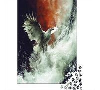 Illustré avec Eagle Soaring Over Turbulent Waters Puzzle en Bois