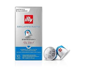illy, Café en capsules compatibles en aluminium décaféiné, 100 % arabica avec notes de caramel, chocolat et pain grillé, sans caféine, goût équilibré, 10 paquets de 10 (100 capsules au total)