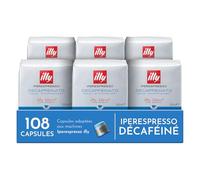 illy, Capsules de Café Iperespresso DÉCAFÉINÉ, 100% Arabica avec des Notes de Caramel, de Chocolat et de Pain Grillé, Sans Caféine, Saveur Équilibrée, 6 Paquets de 18 (108 Capsules au Total)