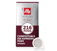 illy, Café en dosettes de café torréfiées INTENSO, 100% arabica avec notes de cacao et de fruits secs, finition complète et puissante, 12 paquets de 18 dosettes compostables