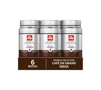 illy, Café en Grains Arabica Selection Inde, 100% Arabica avec des Notes de Poivre Noir et de Chocolat Extra Noir, Haute Intensité Aromatique, Paquet de 6 Boîtes (6 x 250g)
