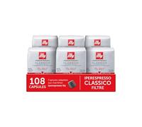 illy, Café Filtre en Capsules Iperespresso Torréfié CLASSICO, 100% Arabica avec des Notes de Fleur d'Oranger et de Jasmin, Goût Doux et un Arrière-goût Sucré, 6 Paquets de 18 (108 Capsules au Total)