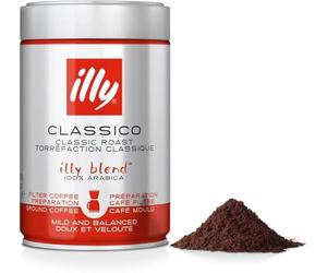 illy, Café Moulu Filtre CLASSICO, 100% Arabica avec des Notes de Caramel, Fleur d'Oranger et Jasmin, Goût Doux et Arrière-goût Sucré, 1 Boîte de 250g