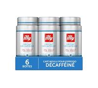 illy, Cafè Moulu pour Espresso Torréfié DÉCAFÉINÉ, 100% Arabica avec des Notes de Caramel, de Chocolat et de Pain Grillé, Sans Caféine, Saveur Équilibrée, Paquet de 6 Boîtes (6x250g)