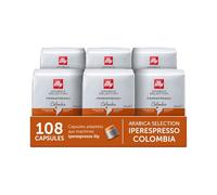 illy, Capsules de Café Iperespresso Arabica Selection Colombie, 100% Arabica avec des Notes Fruitées d'Agrumes et de Fruits Rouges, Goût Légèrement Acide, 6 Paquets de 18 (108 Capsules au Total)