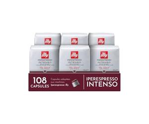 illy, Capsules de Café Iperespresso INTENSO, 100% Arabica avec des Notes de Cacao et de Fruits Secs, Arrière-goût Corsé, 6 Paquets de 18 (108 Capsules au Total)