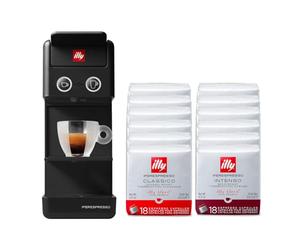 illy, Machine à café Iperespresso Y3.3 avec 216 capsules, couleur noire | 108 Classico et 108 Intenso, café expresso, mousseur à lait pour cappuccino, arrêt et détartrage automatique