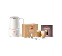 ILLY Milkfrother Mousseur à lait électrique + kit Indulgence, un ensemble avec 2 verres en verre, deux cuillères en acier inoxydable design et un livre de recettes de café
