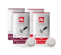 ILLY Sélection de 72 dosettes de café | Dégustation de 4 boîtes de 18 dosettes ESE unidoses, torréfaction intense et classique