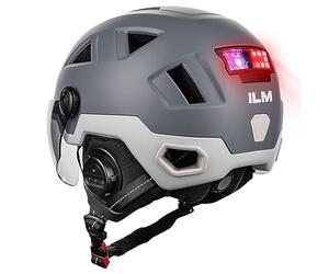 ILM Bluetooth Casque Velo VTT Homme Femme Homologué NTA8776 CE CPSC-Casque de Velo Route Adulte avec Visiere LED d'Alerte de Freinage,Bluetooth Gris,L/XL