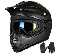 ILM Casque Moto Enfant Motocross Cycliste pour Garçon et Fille avec Goggle Gants VTT ATV Off Road ECE B07,Noir Mat,Jeune-L