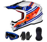 ILM Casque Moto Enfant Motocross Cycliste pour Garçon et Fille avec Lunettes Gants Masque ATV Off Road Go Kart Dot ECE Model Z705,Classic Racer,L