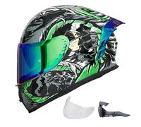 ILM Casque Moto Intégral pour Homme et Femme-Casque de Moto avec 2 Visières Compatible avec Pinlock Transparent et Teinté-Casque de Motocross Street Bike Modèle ECE Z501,Legend Green,XL