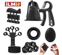 iLMH Entraîneur de force de préhension réglable 5-60 kg avec exerciceur de doigts, renforceur de force de préhension pour la musculation et la récupération après blessure 5PCS Set-Black
